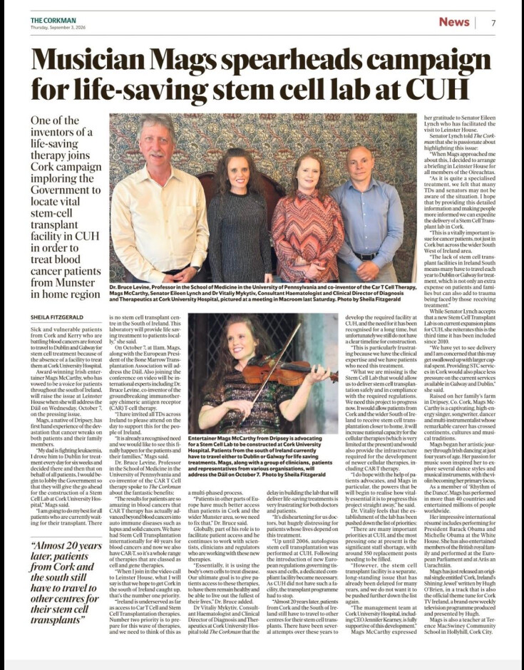 The Corkman newspaper coverage of the Cork stem cell campaign