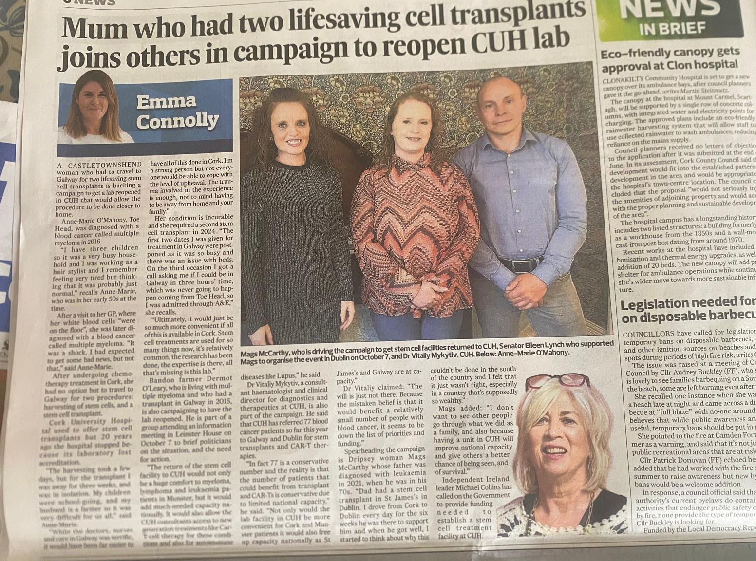Newspaper article about the CUH stem cell campaign